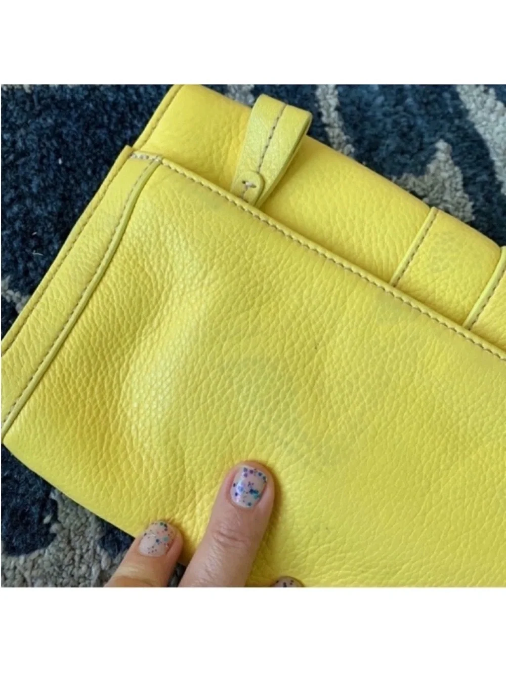 Yellow Vintage Leather Clutch Handbag/Purse Silver Buckle Magnetic Closure